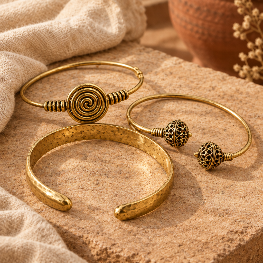 Three bangles in a warmer natural Indian boho setting