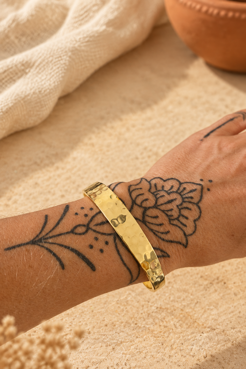 Indian-Inspired Hammered Brass Boho Bangle