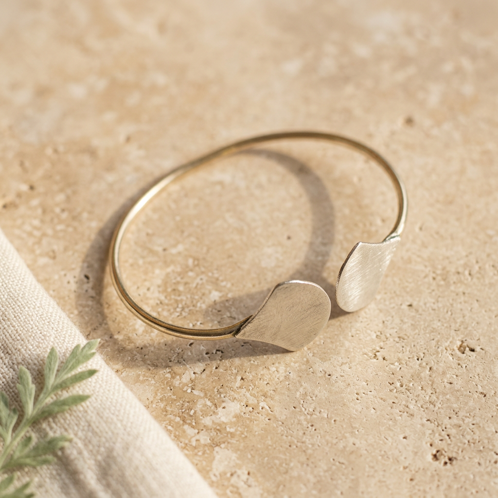 Double Fan Boho Bangle – Silver Plated Tone