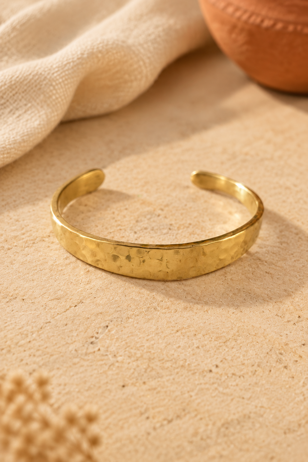 Indian-Inspired Hammered Brass Boho Bangle
