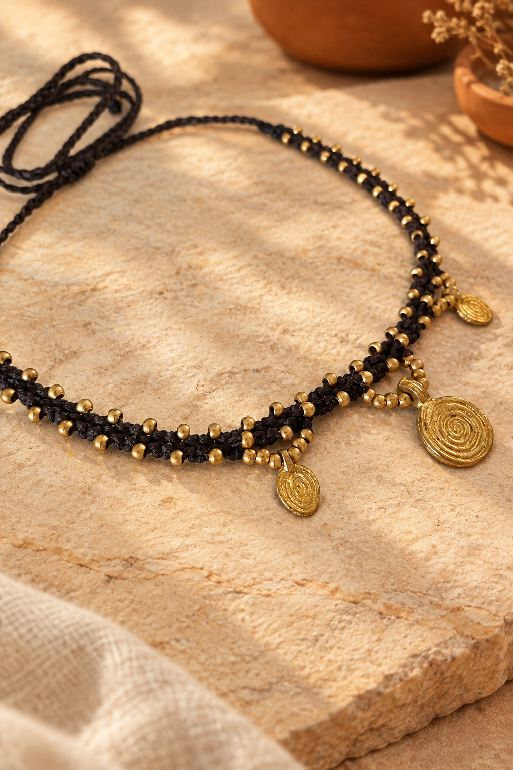 Indian Brown Bohemian Handmade Macrame Brass Choker