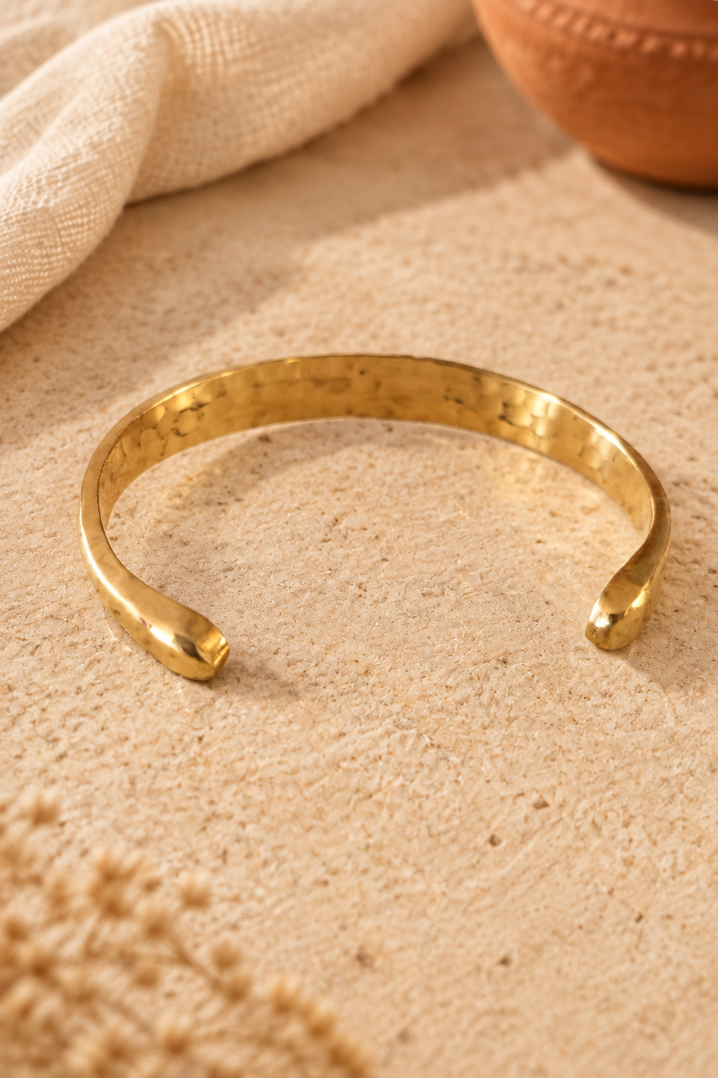 Indian-Inspired Hammered Brass Boho Bangle