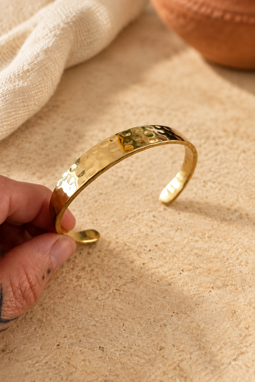 Indian-Inspired Hammered Brass Boho Bangle