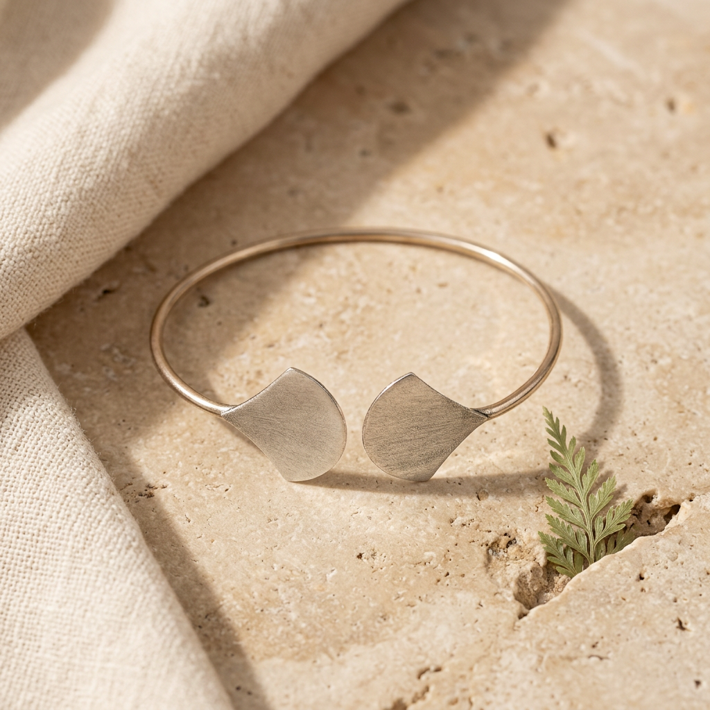 Double Fan Boho Bangle – Silver Plated Tone