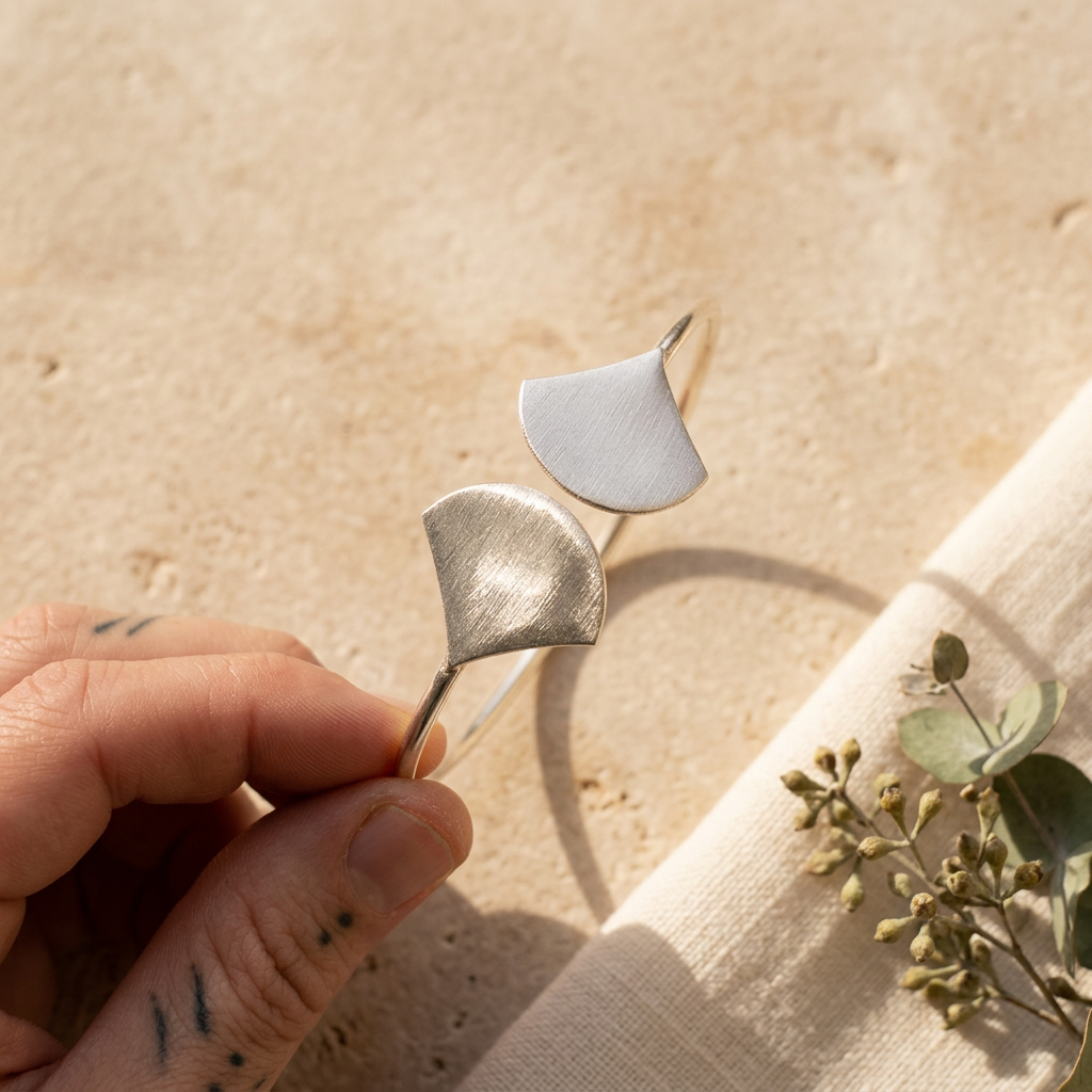 Double Fan Boho Bangle – Silver Plated Tone