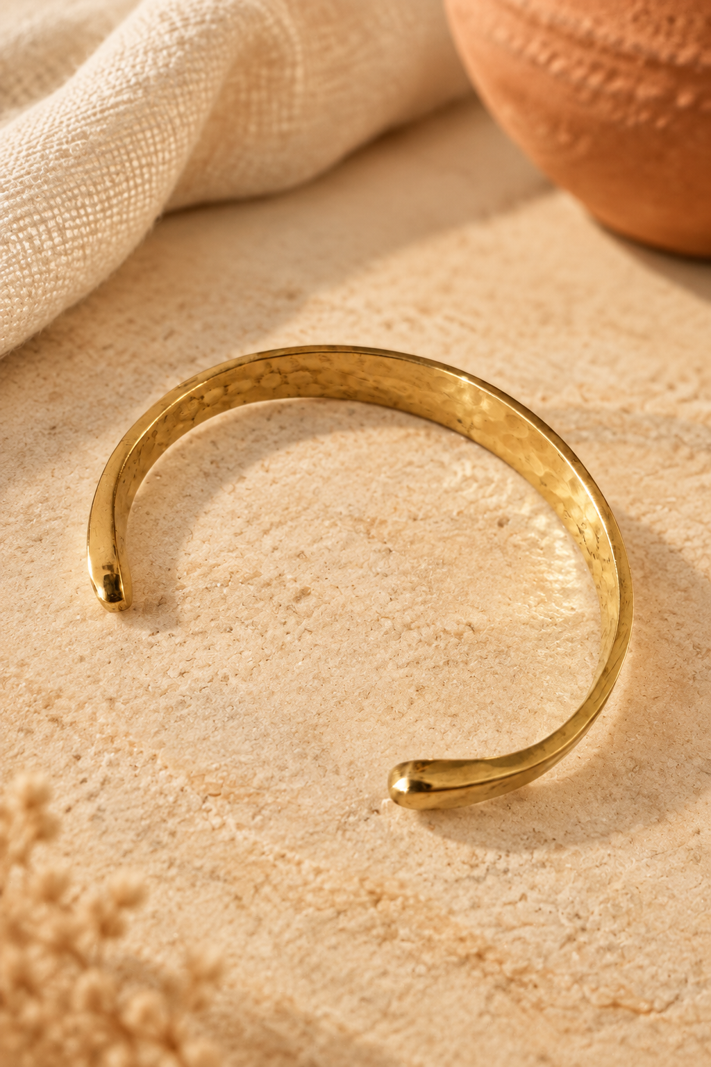 Indian-Inspired Hammered Brass Boho Bangle