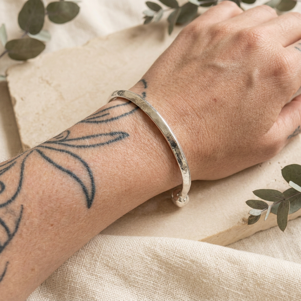 Silver-Plated Brass Simple Adjustable Boho Bangle